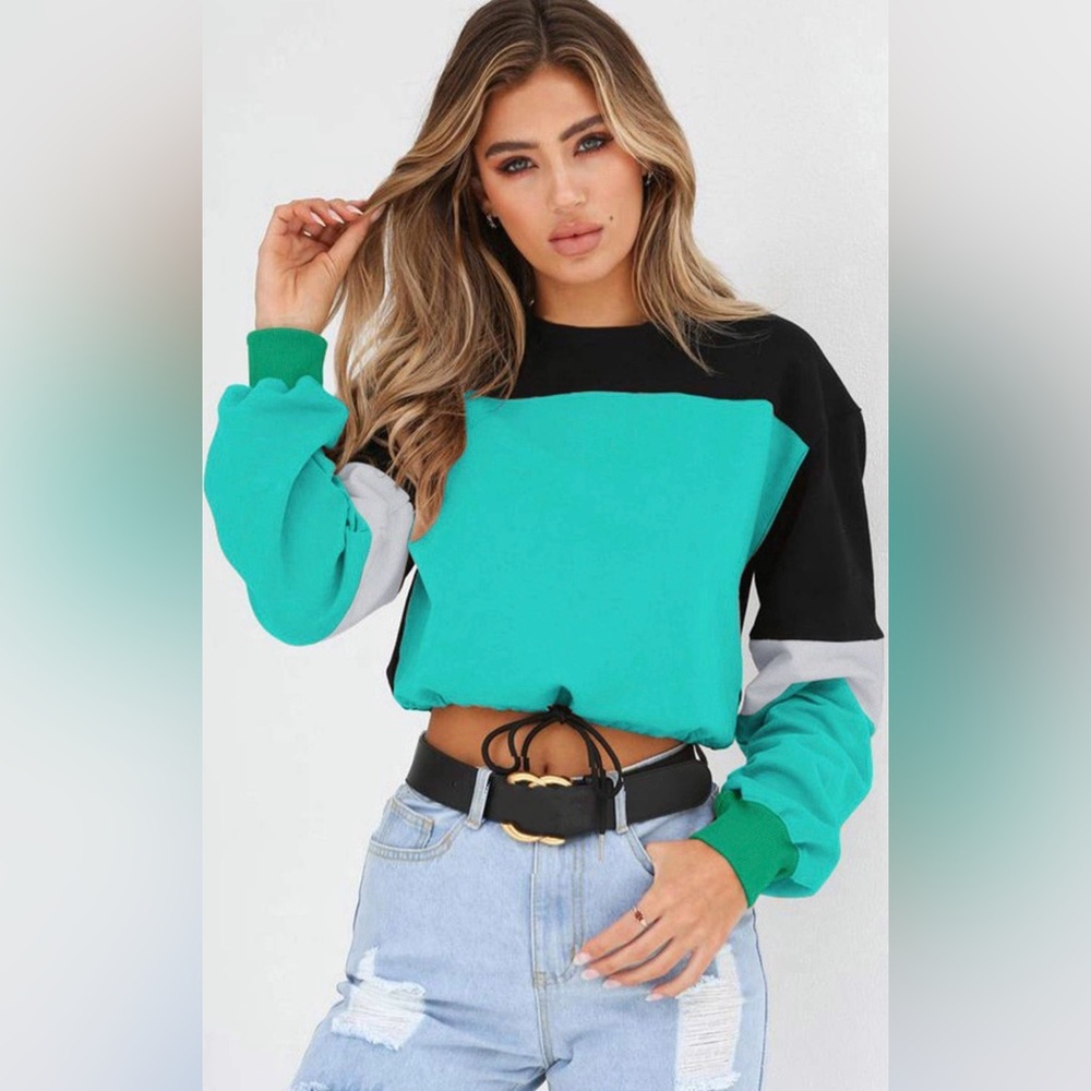 Chic Colorblock Sweatshirt - Teal, Black, Gray